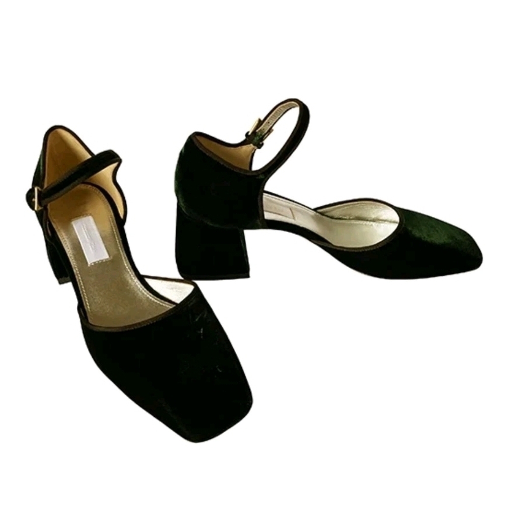 Suzanne Rae Elegant Italian Made Emerald Green Women's Block Heel Shoes NEW